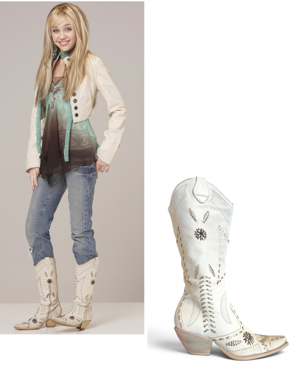 ASO Hannah Montana white leather gold embellished cowboy boots